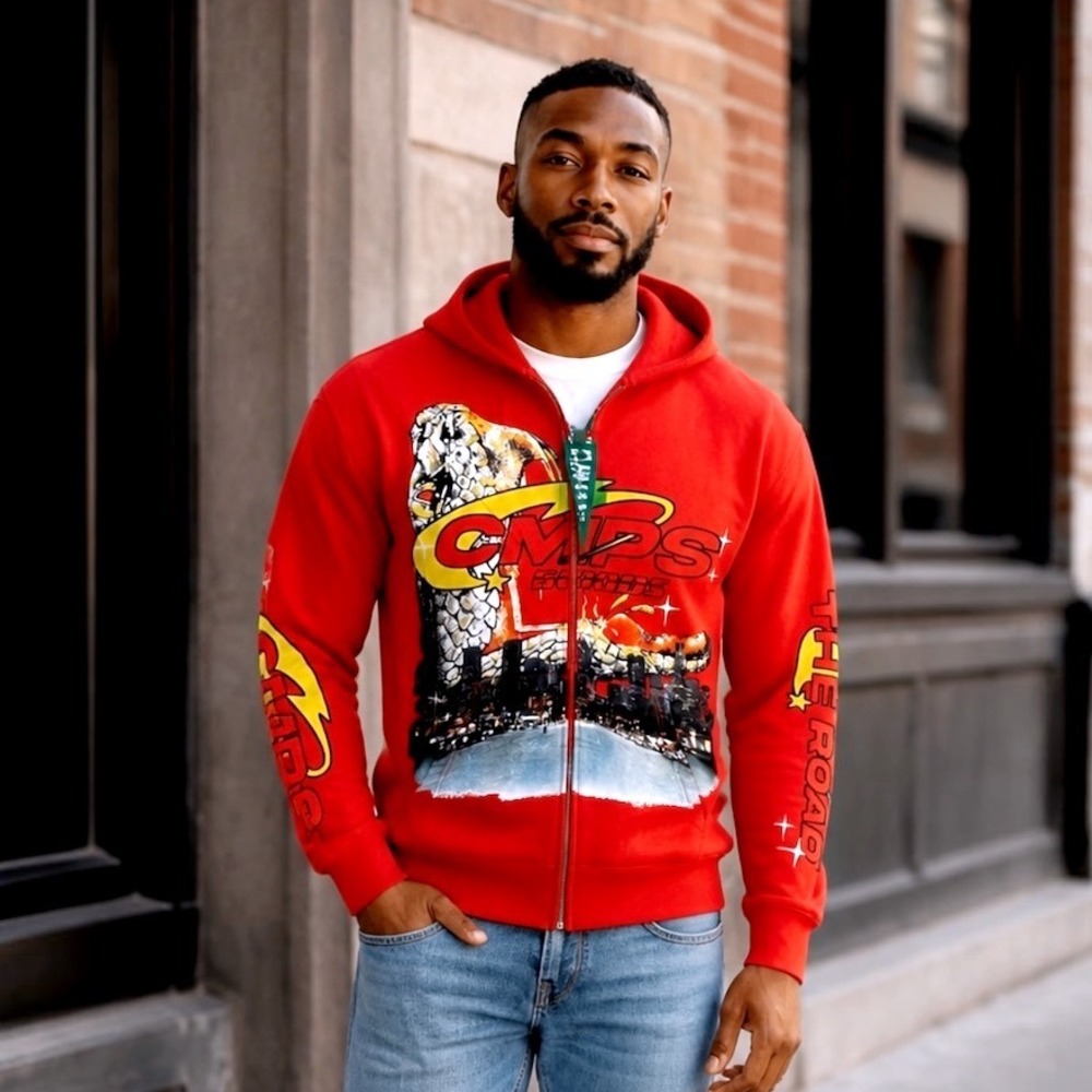 Campus Goods Saints & Sinners OFTR Zip Up Hoodie Sun Fade Red Cobra Graphic M
